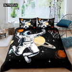 Space Astronaut tekikott poistele, t&uuml;drukutele, lastele, kahe &uuml;heinimesevoodiga voodipesu komplekt Galaxy kosmoseteemalise magamistoa sisekujundusega pol&uuml;estrist lohukott EU single(135x200cm)