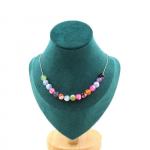 Pierres et Min&eacute;raux. Collier 15 perles Agate craquel&eacute; Fuchsia multicolore 8 mm Chaine en acier inoxydable.