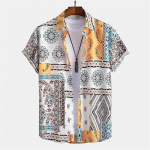 Hawaiian Shirt For Men Cashew Flower Print Short Sleeve Top Beach Holiday Casual Men Clothing Vintage Loose Oversize Men'S Shirt L