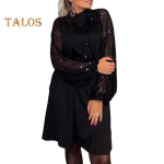 Daamide &otilde;htukleit paeltega paelaga litritega lapit&ouml;&ouml; pikk laternvarrukatega &uuml;mara kaelusega kevad-s&uuml;gis midi kleit vabaaja ballipeokleit 2XL roheline