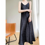 Naiste Jacquard rihmaga kleit suvine lihtne atmosf&auml;&auml;r Zhen siidist pikk kleit &uuml;hev&auml;rviline kleit M valge