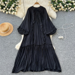 Vintage O-kaelusega n&ouml;&ouml;rseotav &uuml;he n&ouml;&ouml;biga moekas laternavarrukatega elegantne vaba volangidega kleit korea k&otilde;rgmoe naisteriided One Size must