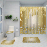 1/4tk Luksuslik Kuldne Lilleline Veekindel Du&scaron;ikardinakomplekt Dekoratiivne Vannitoakomplekt Libisemiskindel Vaip WC-kaane Kate Vannimatt Ja 12 Konksu 4PCS - Full Set