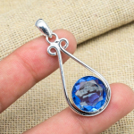 Tansaniit V&auml;&auml;riskivi T&auml;ispikk 925 Sterling H&otilde;be K&auml;sitsi valmistatud Imeilus Ripats Pulmakingituseks 1.88 Inches sinine