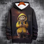 Loomadega kapuutsid meestele 3D kassi prindiga Kvaliteetsed meeste riided Vabaaja &Uuml;lisuured Spordir&otilde;ivad T&auml;nav Harajuku Pullover S&uuml;gistopid S