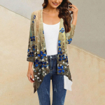 Naiste mustriga ebaregulaarne kolmeveerandvarrukatega kardigan taskujakiga L