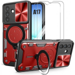 Coque de Protection - BOOLING - Samsung Galaxy A17 5G/4G - Cache Cam&eacute;ra et Anneau - Rouge - 2 Vitres