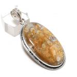 Fossil Coral Gemstone Handmade 925 Sterling Silver Jewelry Pendant 2.29 s7f60