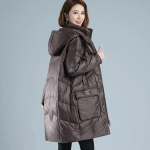 Talveparka Naine Pikk Jope Kapuutsiga Eemaldatav Paksenema Lahtine Lukuga Taskud Soe Lumiriietus Naine Polsterdatud Mantel 6XL kohv
