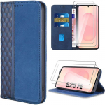 Coque de Protection - BOOLING - Samsung Galaxy S25 FE - Effet Cuir Bleu Marine - Antichoc - 2 Verres Tremp&eacute;s