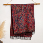025 imitatsioonkashmiir žakardkootud sall-keep tutikesega retro ka&scaron;up&auml;hklililleline etniline stiil kahekordne kasutamine 200x65cm roheline