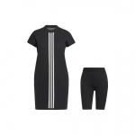 Adidas Triibuline liibuv &uuml;mara kaelusega midi l&uuml;hikeste varrukatega kleit naistele kleidid must HB3572 XS