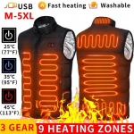 Meeste suurusele USB-k&uuml;ttega vest - Paksustatud, 9-osaline, piiri&uuml;lene, ideaalne s&uuml;giseks ja talveks 3XL must