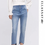 ELLASSAY Women's Spring/Summer Layered Waist Cotton Denim Cropped Jeans L