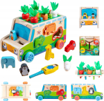 Montessori puidust j&auml;&auml;tiseauto 28 tk magnetj&auml;&auml;tisega Pretend Play toit ja aksessuaarid v&auml;ikelastele t&uuml;drukutele ja poistele vanuses 3&ndash;6