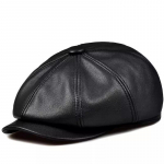 Meeste S&uuml;gis/Talv Ehtne Nahk Partinokk Baret - Vabaaja Kaheksanurkne M&uuml;ts Keskealistele ja Eakatele Meestele XXL Adjustable (59-60cm) must