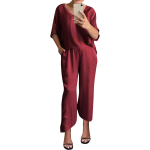 Naiste mood Elegantne &uuml;hev&auml;rviline siidist V-kaelusega vabaaja komplekt XXXXXL veini