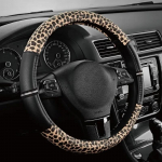 Leopard Steering Wheel Cover Made with PVC Leather Cheetah Print AntiSlip Universal Fit 14 1 2 inches to 15 inches Black