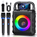 JYX Karaoke Koduk&otilde;larite Komplekt kahe juhtmevaba Bluetooth-k&otilde;lariga, Kompaktne PA, Kaasaskantav Karaoke, SD, USB, Android, Ideaalne koju, kooli ja sisaldab jaapani keelt must