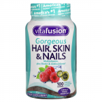 VitaFusion, Kaunid juuksed, nahk ja k&uuml;&uuml;ned Multivitamiin, Looduslik vaarika maitse, 100 kummikommi