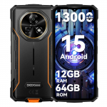 DOOGEE FIRE 5 Android 15 Tugevdatud nutitelefon 13000mAh akuga, 12GB+64GB/2TB laiendatav nutitelefon, 6.6 HD+ 90Hz IPS, 13MP kaamera, NFC, IP68/69K oranž