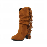 Retro stiilis naiste poolsaapad Etnilised tutid Faux suede Naiste paksud kontsad K&otilde;rged saapad Talvised naiste kingad 34-43 WSH5212 34
