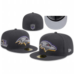 Baltimore Ravens 59FIFTY kinnine m&uuml;ts, Play Like A Raven City Edition tumepruun lame nokaga nokkm&uuml;ts, NFL meeskonna f&auml;nnide t&auml;navamood one size