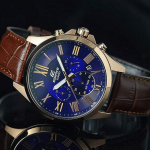 CASIO EDIFICE klassikaline kolme osuti ja kolme v&auml;ikese sihverplaadiga disain nahkrihmaga moekell Kvarts nahkrihm 54mm meeste kell sinine sihverplaat EFV-500GL-2A sinine