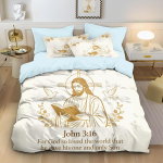 3 tk Jeesuse Piibel tr&uuml;kitud s&uuml;damikuta tekikottide komplekt, mitme suurusega magamistoa voodipesu kaunistus, masinpestav 135 &times; 200cm&set gray