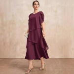 Elegantne &Scaron;ifoonist Pruudi Ema Kleit Ebakorrap&auml;rane Kihiline Kroonlehekujuline Varrukas Voolav Pikk Kleit Peo Pulma K&uuml;lalise Kleit Suur Suurus XS burgundiapunane