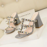 Euroopa Uued Naiste Seksikad Moodsad Sandaalid Suvine T&uuml;druk Neetidega Rihm K&otilde;rge Kontsaga Kingad Pidulik Paks Konts L&auml;ikivad Sandaalid 34-41 34 hall v&auml;rv