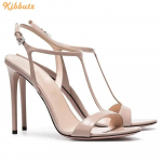 Must Valge Nude T-kujulise rihmaga pandlaga sandaalid Stiletto kontsaga Avatud varba k&otilde;rged kontsad Seksikad naiste sandaalid Slingback suvekingad 34