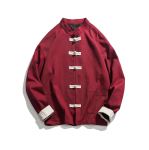 Retro Ida-stiilis meeste puuvillane kulunud s&auml;rk Hiina stiilis konnapatikuga n&ouml;&ouml;p Kungfu mantel Meeste lai lapiline pealisjakk XL veinipunane v&auml;rv
