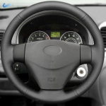 Perforeeritud nahkkate Hyundai Accent 2006-2011 Getz 2005 Kia Rio 5 2006 2007 2008 2009 jaoks Auto rooliratta kaunistus Must black