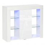 Moodne puhvetkapp LED-valgustusega Buffetkapp 1 k&otilde;rgl&auml;ikiva uksega Push-to-Open sulguriga Reguleeritavad riiulid ja pult 97x35x83 cm Valge 97 x 35 x 83 cm
