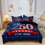 3-osaline Vintaažne Patriootiline Ameerika Prindiga Tekikate Komplekt, Punane Valge Sinine T&auml;ht Ilutulestik Lint Rahvusliku P&uuml;ha Muster Voodipesu (as the picture,240x210cm(94x83inch)&set) blue