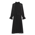 Naiste suvine uus prantsuse retro t&auml;piline k&otilde;rge kaelusega plisseeritud &scaron;ifoonkleit naistele XS black