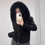 Naiste korea stiilis kootud kapuutsiga kampsunjakk kunstkarusnahast kraega - S&uuml;gis/Talv lahtine kampsunjakk One Size must