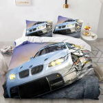 Sportauto 3D UUS Tekikott Padjap&uuml;&uuml;r Voodipesukomplekt T&auml;iskasvanu Poiss T&uuml;druk Magamistoa Kaunistus Lapsed &Uuml;hekohaline Kahekohaline Suur 135x200cm