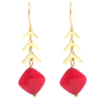 Les Tr&eacute;sors De Lily [Q2516] - Boucles cr&eacute;ateur acier 'Boho' rouge dor&eacute; - 30x12 mm punane