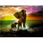 5D Teemantmaaling Elevandi ja Elevandipoega Teemanttikandid Ristpistes Kodukaunistused K&auml;sitsi valmistatud kingitused Round 20x30cm