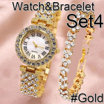 Luksuslik teemant-ehete ja -kellakomplekt naistele, s&auml;delev kvartsist k&auml;ev&otilde;rukomplekt, kristallist kaelakee k&otilde;rvar&otilde;ngad, s&otilde;rmus, ehted, festivali kingitused Set 4