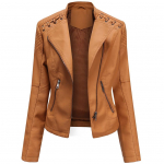 Naiste stiilne kunstnahast jakk Klassikaline PU Moto Biker Fashion Zip Up vabaaja l&uuml;hike mantel &otilde;huke &uuml;ler&otilde;ivad retropaeltega S-4XL Plus Size 2XL