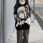 y2k gooti kapuutsid Animeprinteriga dressipluusid naiste Harajuku gooti s&uuml;gispulloverid Jaapani stiilis riided kapuuts Suurem&otilde;&otilde;dulised t&auml;navar&otilde;ivad S must