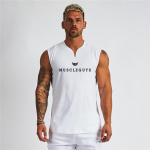 Muscleguys Fitness Meeste Spordivest Puuvillane V-kaelusega TankTop Meeste Kulturism J&otilde;usaali Riietus Treening Varrukateta T-s&auml;rk Lihaste topid M must