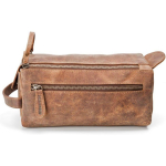 Kvaliteetne ehtsast nahast meeste ja naiste reisi tualett-tarvete nahast kott. M&otilde;&otilde;dud 9x4x5 tolli 9 x 4 x 5 Inches pruun