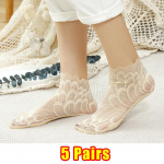 5/10 paari naiste pitslillega v&otilde;rksokid, libisemiskindlad n&auml;htamatud voodriga sokid, naiste elastsed mugavad &otilde;hukesed l&auml;bipaistvad hingavad pahkluu sokid 5 Pairs beež