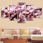 Kodukaunistuse pildid HD-prindid 5 t&uuml;kki virsiku kirsi&otilde;ied maastikumaal Seinakunst L&otilde;uend Lilled Plakat Modulaarne raamistik 20x35cm*2 20x45cm*2 20x55cm*1