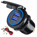 Veekindel 12V/24V kiirlaadimine 3.0 kahe USB-laadija pesa puutel&uuml;litiga DIY komplekt autole, golfik&auml;rule, paadile, haagissuvilale, mootorrattale, veoautole ja muule 5x3.7x2.9cm must/sinine