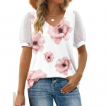 L&uuml;hikeste varrukatega V-kaelusega v&otilde;rks&auml;rk naiste vintage elegantne lahtine pluus, naiste mood 2023, vabaaja lilledega suvetopsid 27786 S orion i v&auml;rv